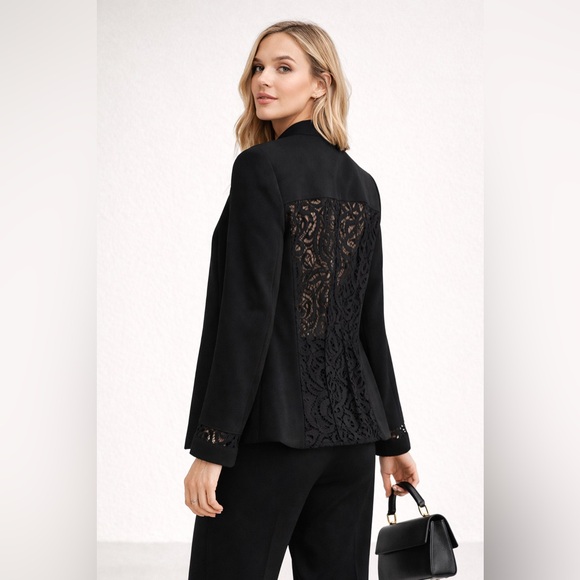 Tahari Arthur S. Levine Lace-Back Blazer | Black | Size 12 - Picture 2 of 8